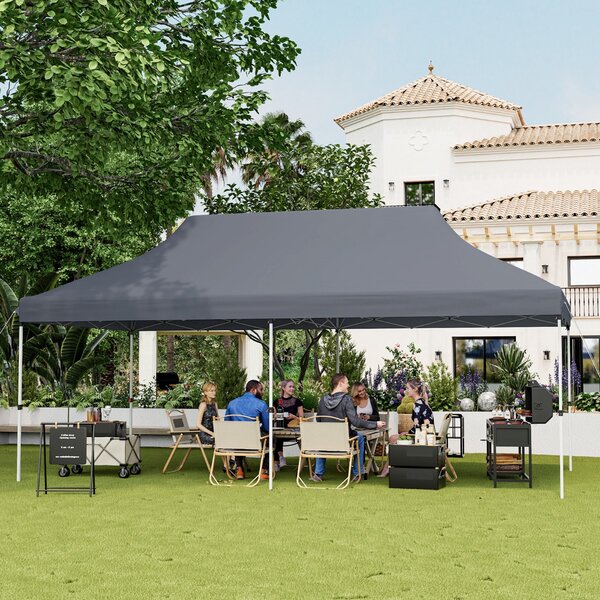 Costway Tenda a scomparsa 3x6m pieghevole impermeabile con borsa per trasporto, Tenda per festa con protezione solare Grigio