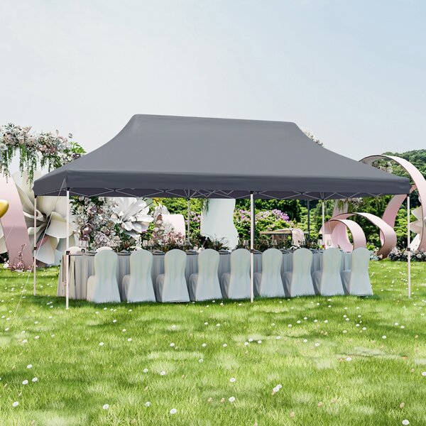 Costway Tenda a scomparsa 3x6m pieghevole impermeabile con borsa per trasporto, Tenda per festa con protezione solare Grigio
