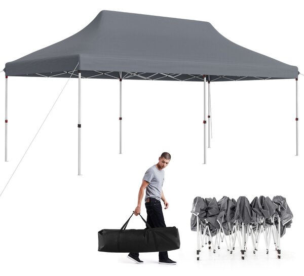 Costway Tenda a scomparsa 3x6m pieghevole impermeabile con borsa per trasporto, Tenda per festa con protezione solare Grigio