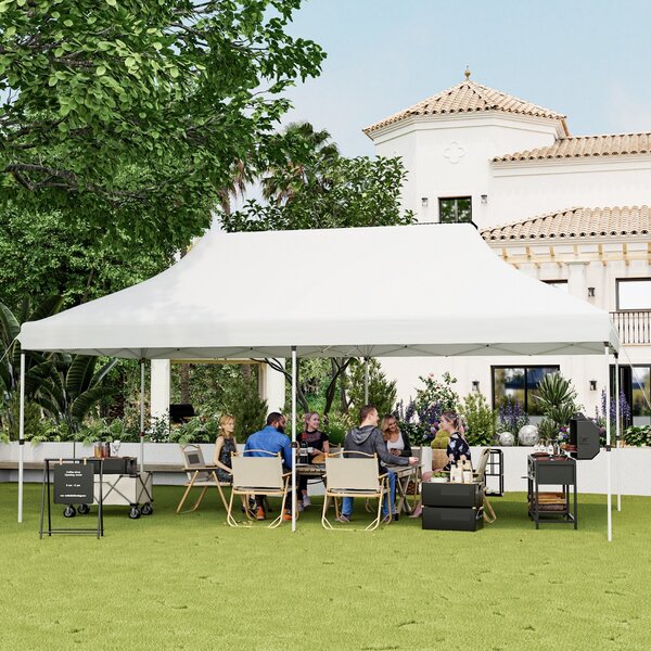Costway Tenda a scomparsa 3x6m pieghevole impermeabile con borsa per trasporto, Tenda per festa con protezione solare Bianco