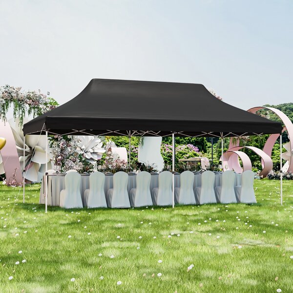 Costway Tenda a scomparsa 3x6m pieghevole impermeabile con borsa per trasporto, Tenda per festa con protezione solare Nero