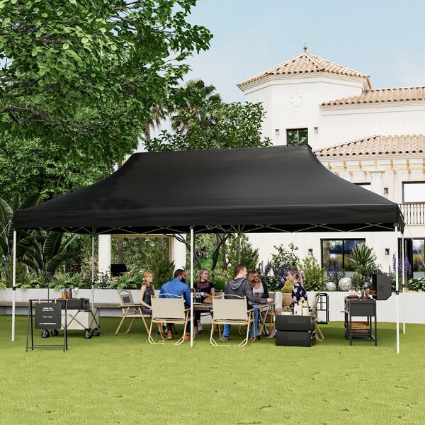 Costway Tenda a scomparsa 3x6m pieghevole impermeabile con borsa per trasporto, Tenda per festa con protezione solare Nero