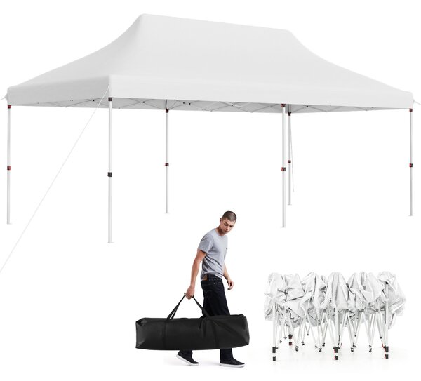 Costway Tenda a scomparsa 3x6m pieghevole impermeabile con borsa per trasporto, Tenda per festa con protezione solare Bianco