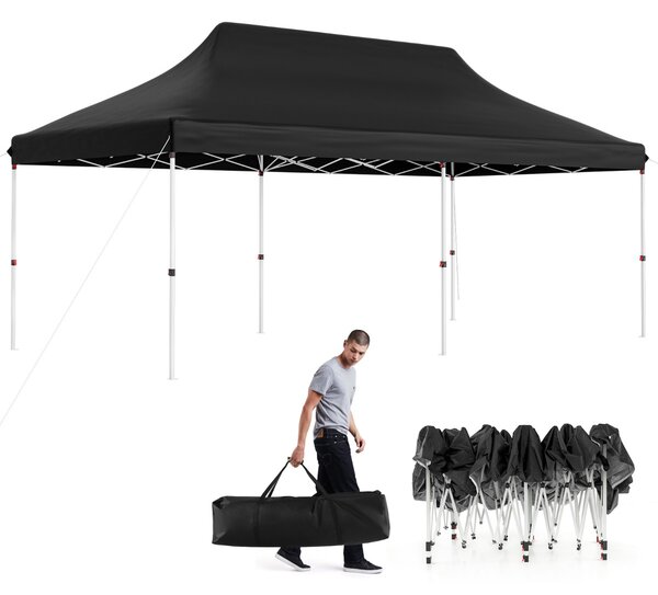 Costway Tenda a scomparsa 3x6m pieghevole impermeabile con borsa per trasporto, Tenda per festa con protezione solare Nero