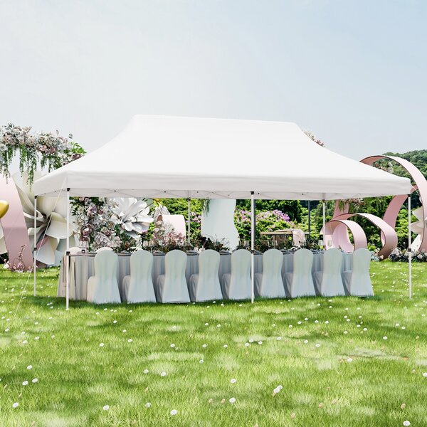 Costway Tenda a scomparsa 3x6m pieghevole impermeabile con borsa per trasporto, Tenda per festa con protezione solare Bianco