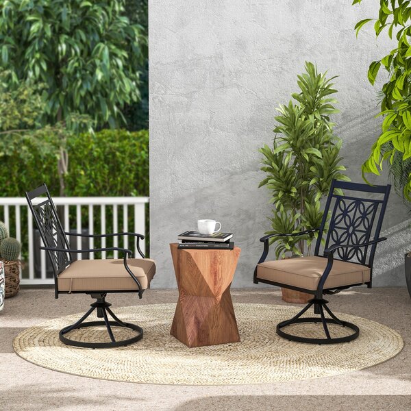 Costway Sedie girevoli per giardino con telaio in metallo cuscino schienale a motivo floreale, Set di 2 sedie da pranzo Marrone