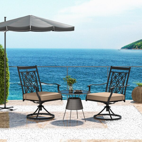 Costway Sedie girevoli per giardino con telaio in metallo cuscino schienale a motivo floreale, Set di 2 sedie da pranzo Marrone