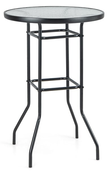 Costway Tavolo da bar per giardino con piano in vetro temperato e telaio in metallo resistente, Tavolo rotondo alto 97cm Nero