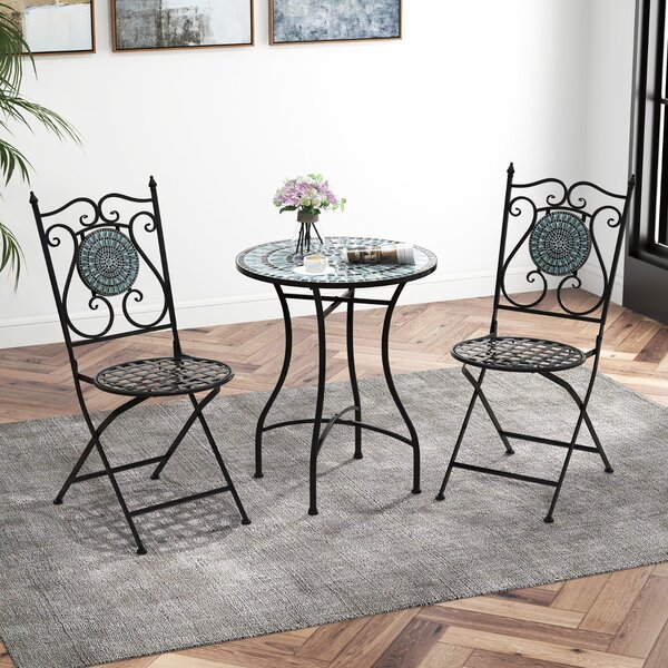 Costway Tavolo da bistrot da esterno con attraente motivo a mosaico, Tavolo da pranzo in metallo robusto per interno 60x72cm