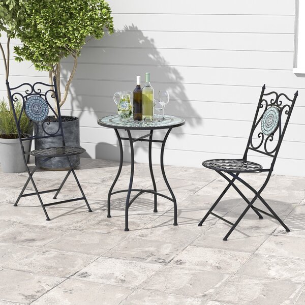 Costway Tavolo da bistrot da esterno con attraente motivo a mosaico, Tavolo da pranzo in metallo robusto per interno 60x72cm