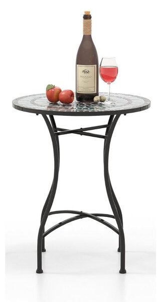 Costway Tavolo da bistrot da esterno con attraente motivo a mosaico, Tavolo da pranzo in metallo robusto per interno 60x72cm