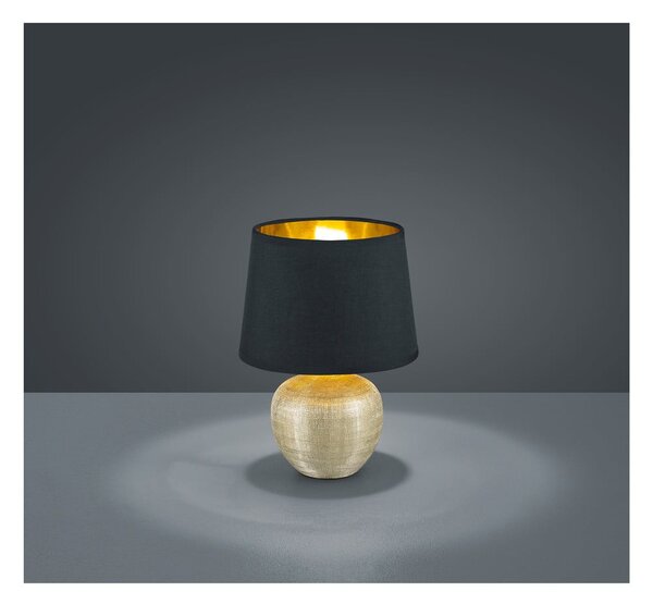 Lampada da tavolo in ceramica nera e tessuto, altezza 26 cm Luxor - Reality