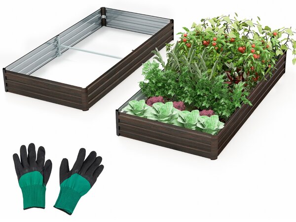Costway Orto rialzato in metallo 240x120x30cm per verdure frutta, Cassa per piante da giardino con base aperta Caffè