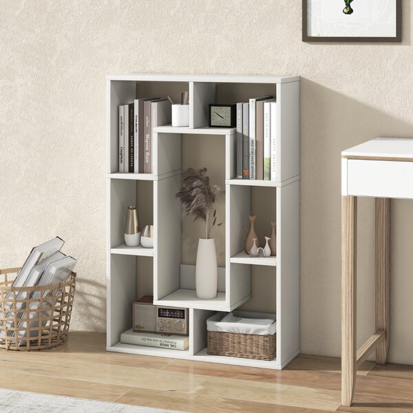Costway Libreria geometrica a 7 cubi, Moderna scaffale aperto da pavimento con dispositivo anti-ribaltamento per studio Bianco