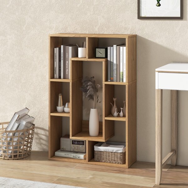 Costway Libreria geometrica a 7 cubi, Moderna scaffale aperto da pavimento con dispositivo anti-ribaltamento per studio Naturale