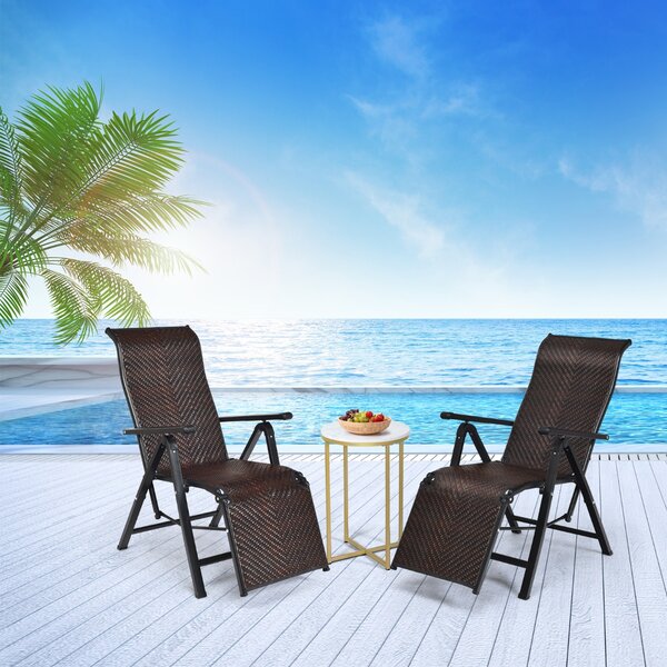 Costway Sedia pieghevole reclinabile in rattan con schienale regolabile struttura in acciaio, Chaise longue portatile