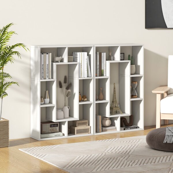 Costway Libreria geometrica a 7 cubi, Moderna scaffale aperto da pavimento con dispositivo anti-ribaltamento per studio Bianco