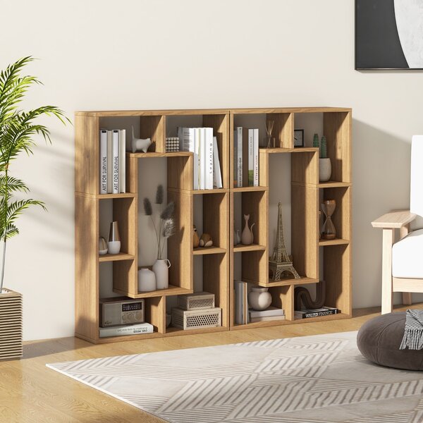 Costway Libreria geometrica a 7 cubi, Moderna scaffale aperto da pavimento con dispositivo anti-ribaltamento per studio Naturale