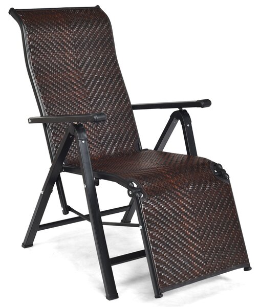 Costway Sedia pieghevole reclinabile in rattan con schienale regolabile struttura in acciaio, Chaise longue portatile