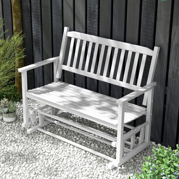 Costway Sedie da patio glider loveseat con delicato movimento oscillante telaio in legno massello, Panca a dondolo Bianco