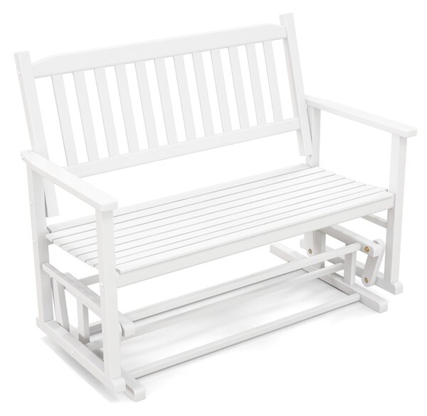 Costway Sedie da patio glider loveseat con delicato movimento oscillante telaio in legno massello, Panca a dondolo Bianco