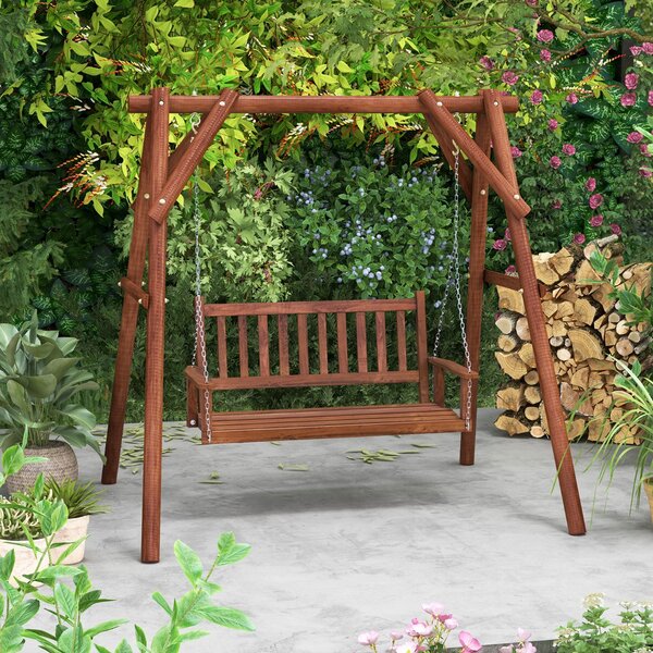 Costway Altalena in legno per 2 persone con portata 272kg catene regolabili di 170cm, Sedia a dondolo 136x67x63cm Marrone