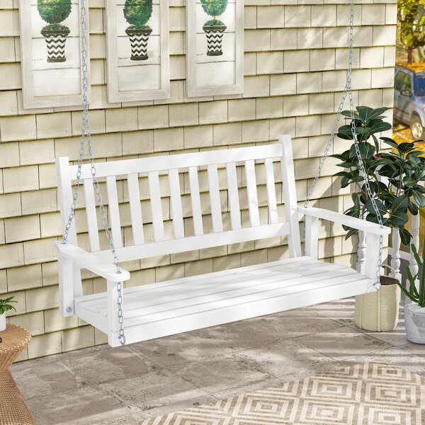 Costway Altalena in legno per 2 persone con portata 272kg catene regolabili di 170cm, Sedia a dondolo 136x67x63cm Bianco