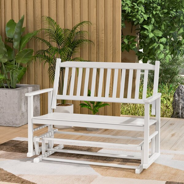 Costway Sedie da patio glider loveseat con delicato movimento oscillante telaio in legno massello, Panca a dondolo Bianco