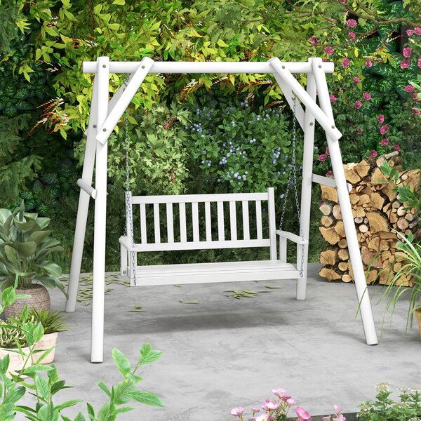 Costway Altalena in legno per 2 persone con portata 272kg catene regolabili di 170cm, Sedia a dondolo 136x67x63cm Bianco