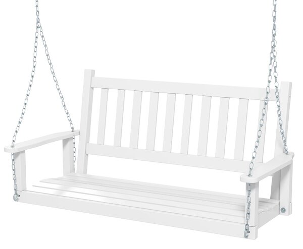 Costway Altalena in legno per 2 persone con portata 272kg catene regolabili di 170cm, Sedia a dondolo 136x67x63cm Bianco