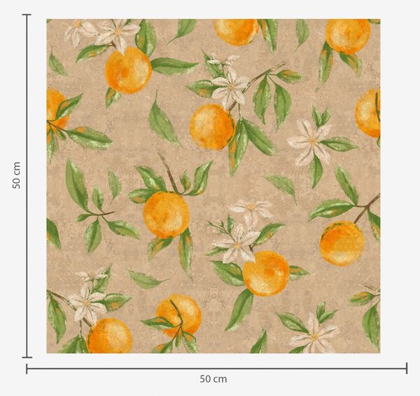 Carta da parati Arance, foglie verdi e fiori bianchi, Parati classici Cibo e bevande, a01264 : Uwalls.it
