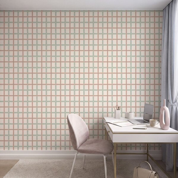 Carta da parati Motivo a quadretti con linee rosa, blu e gialle, Parati astratta classici, a01267v1 : Uwalls.it