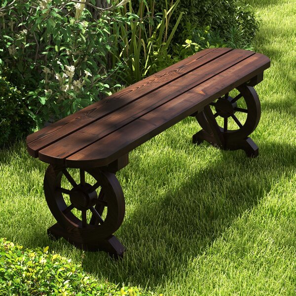 Costway Panchina in legno con base a ruota di carro design sedile a doghe carico 322kg, Panchina lunga da pranzo a 2 posti Marrone