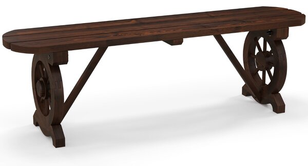 Costway Panchina in legno con base a ruota di carro design sedile a doghe carico 322kg, Panchina lunga da pranzo a 2 posti Marrone