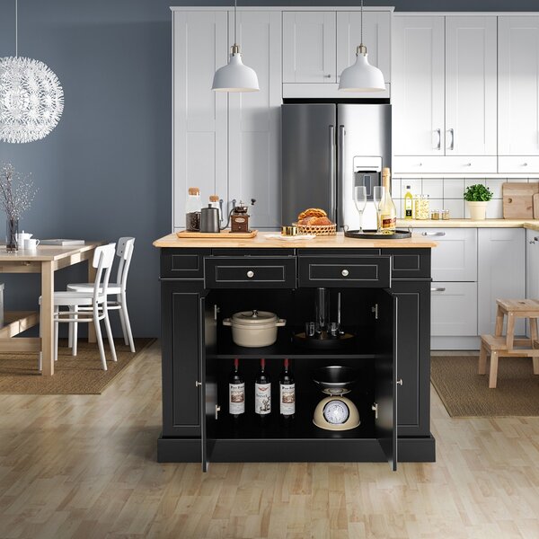 Costway Isola da cucina con contenito reripiani regolabili a 3 livelli, Mobile contenitore da cucina a 2 ante Nero