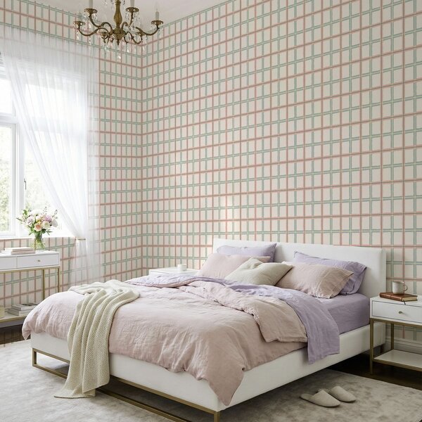 Carta da parati Motivo a quadretti con linee rosa, blu e gialle, Parati astratta classici, a01267v1 : Uwalls.it