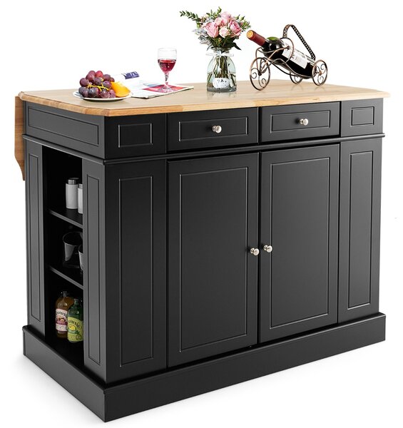 Costway Isola da cucina con contenito reripiani regolabili a 3 livelli, Mobile contenitore da cucina a 2 ante Nero