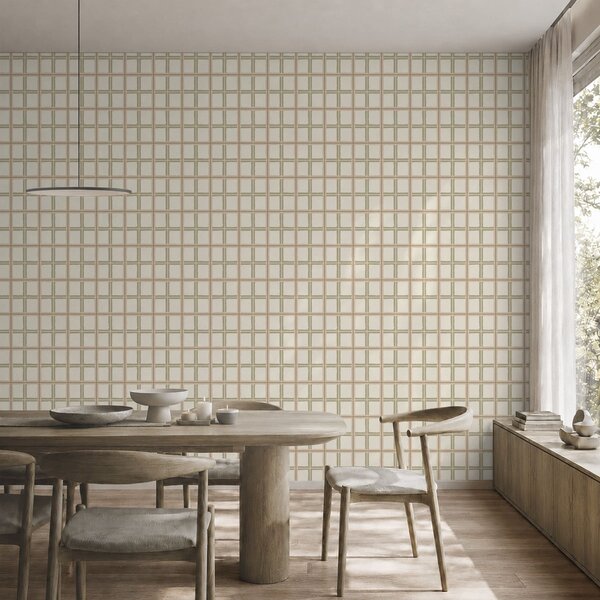 Carta da parati Motivo a quadretti chiari con linee beige e verde tenue, Parati astratta classici, a01267 : Uwalls.it