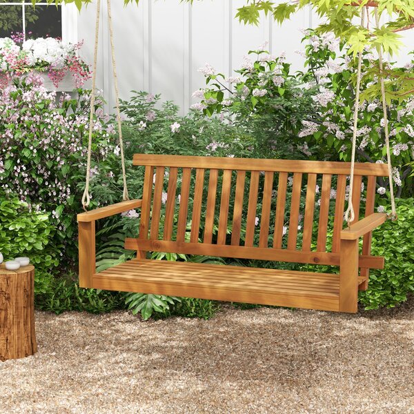 Costway Panchina a dondolo in legno di acacia con 2 corde di canapa carico di 360kg, Sedia a dondolo per giardino