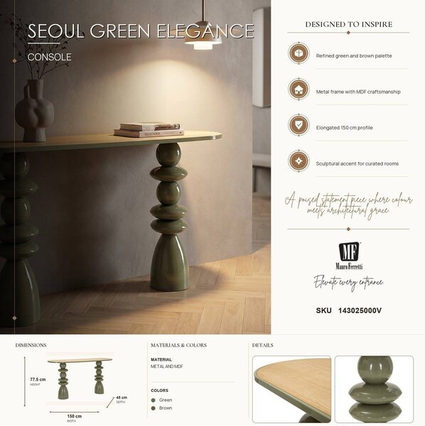 Tavolo consolle verde in metallo 45x150 cm Metal Console – Mauro Ferretti