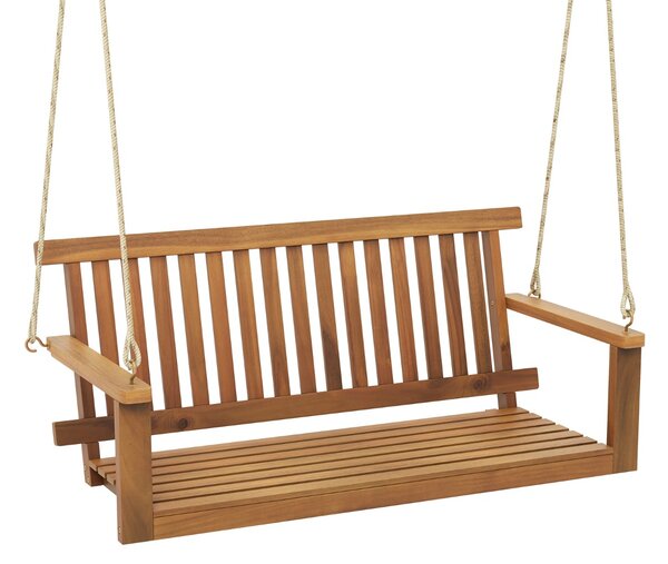 Costway Panchina a dondolo in legno di acacia con 2 corde di canapa carico di 360kg, Sedia a dondolo per giardino