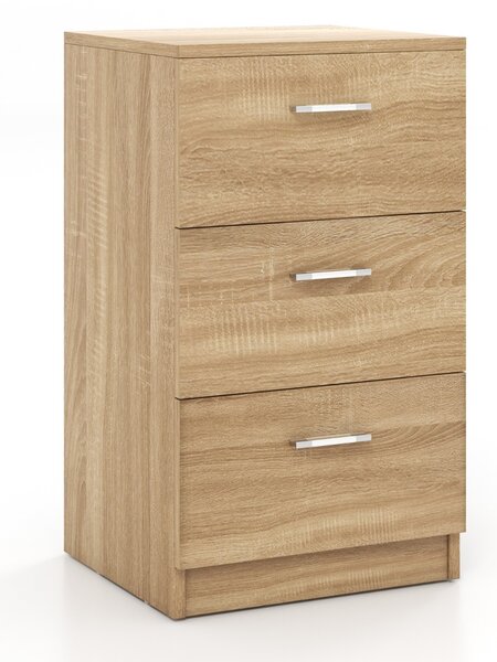 Costway Cassettiera a tre cassetti moderna in legno truciolato, Mobiletto per camera da letto 38x35x66cm Naturale