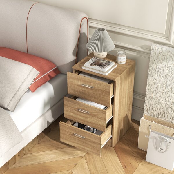 Costway Cassettiera a tre cassetti moderna in legno truciolato, Mobiletto per camera da letto 38x35x66cm Naturale
