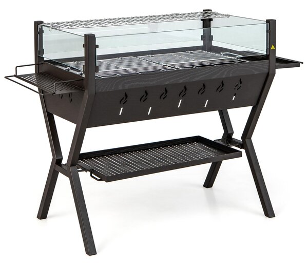 Costway Barbecue a carbone in acciaio con protezione antivento ripiani per condimenti, Set di griglie per barbecue Marrone