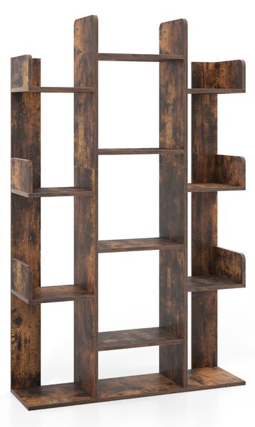 Costway Libreria ad albero decorativo autoportante con 13 ripiani aperti, Scaffale per libri da angolo alta 141cm Marrone
