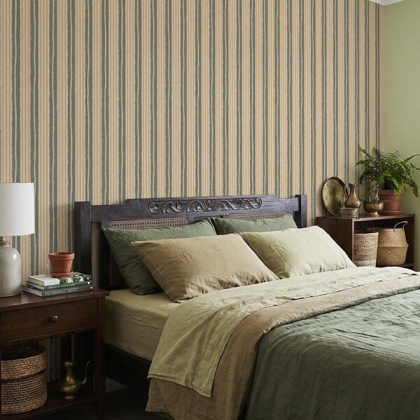 Carta da parati Righe verticali beige e grigio-verdi a trama, Parati geometrica classici, Parati geometrica a righe classici, a01268 : Uwalls.it