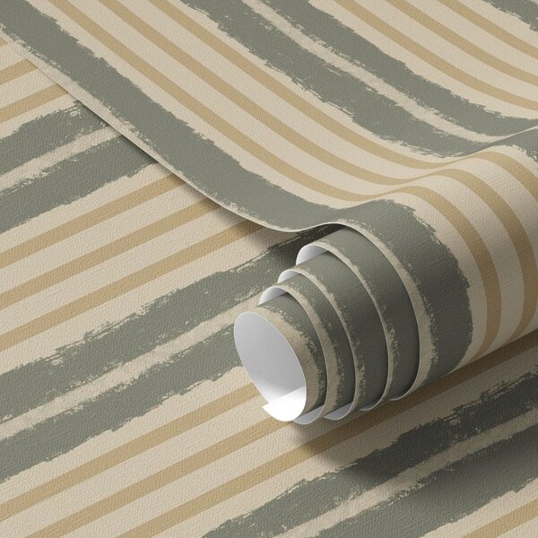 Carta da parati Righe verticali beige e grigio-verdi a trama, Parati geometrica classici, Parati geometrica a righe classici, a01268 : Uwalls.it