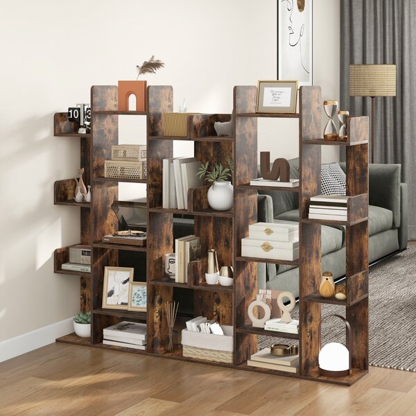 Costway Libreria ad albero decorativo autoportante con 13 ripiani aperti, Scaffale per libri da angolo alta 141cm Marrone