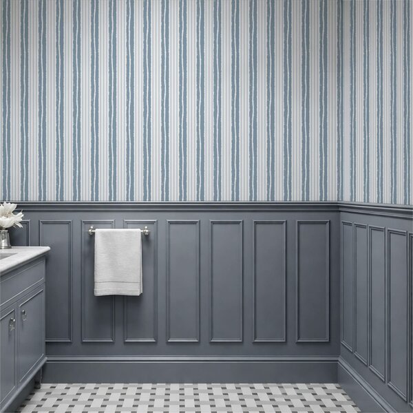 Carta da parati Righe verticali bianche e grigio-blu con, Parati geometrica classici, Parati geometrica a righe classici, a01268v1 : Uwalls.it