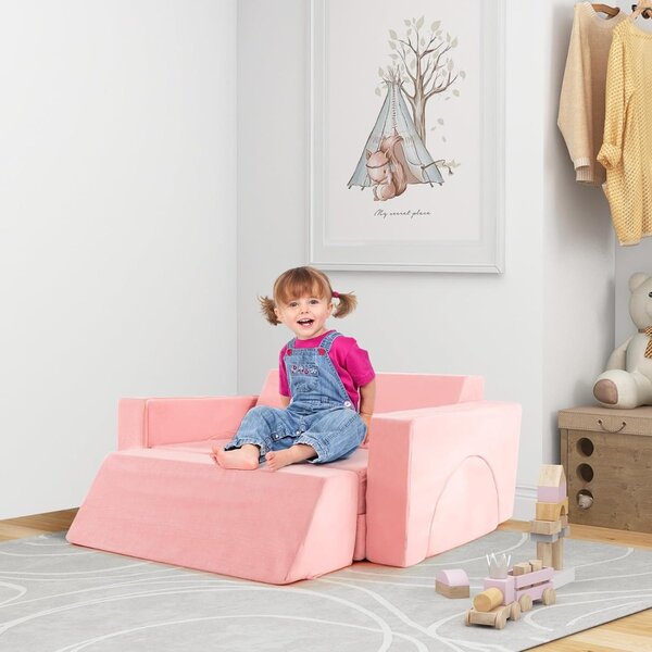 Costway Divano modulare per bambini 8 pezzi, Divanetto creativo per bambini con copertura staccabile per sala giochi Rosa